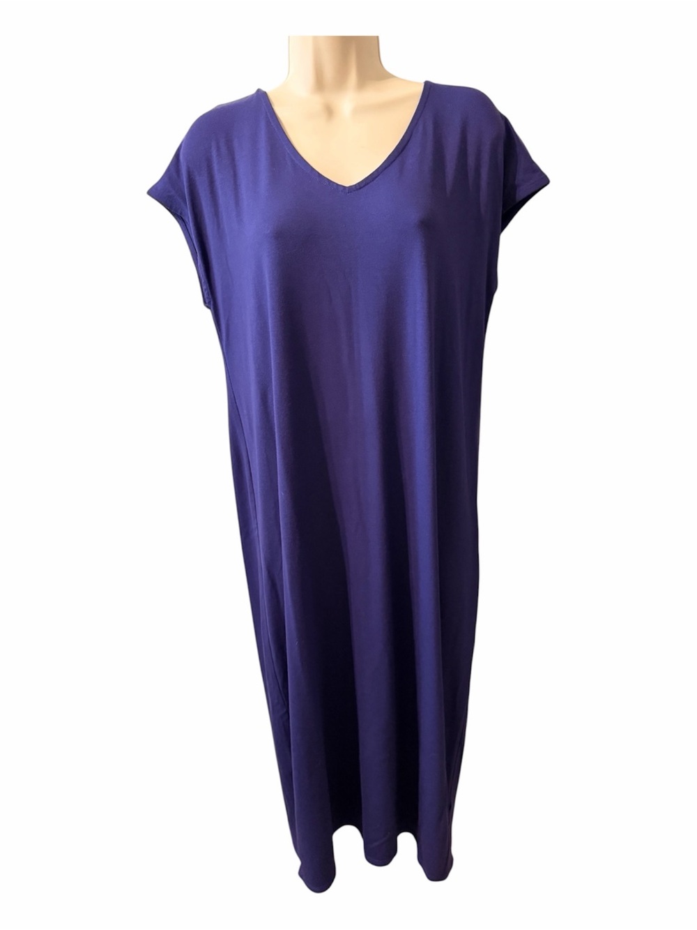 Eileen Fisher Indigo Bateau-Neck Jersey Midi Shift Dress | Size Small